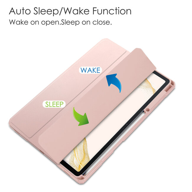 Case2go - Tablet Hoes geschikt voor Samsung Galaxy Tab S8 Plus (2022) - Tri-Fold Transparante Cover - Met Pencil Houder - Roze