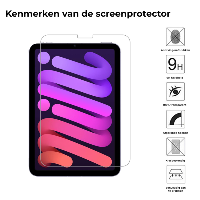 Tablet screenprotector geschikt voor Apple iPad Mini 6 (2021) - Case-friendly screenprotector - 2 stuks - Tempered Glass - Transparant