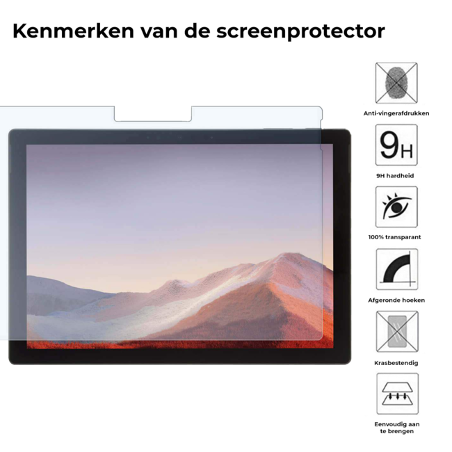 Tablet screenprotector geschikt voor Microsoft Surface Pro 7 - Case-friendly screenprotector - 2 stuks - Tempered Glass - Transparant