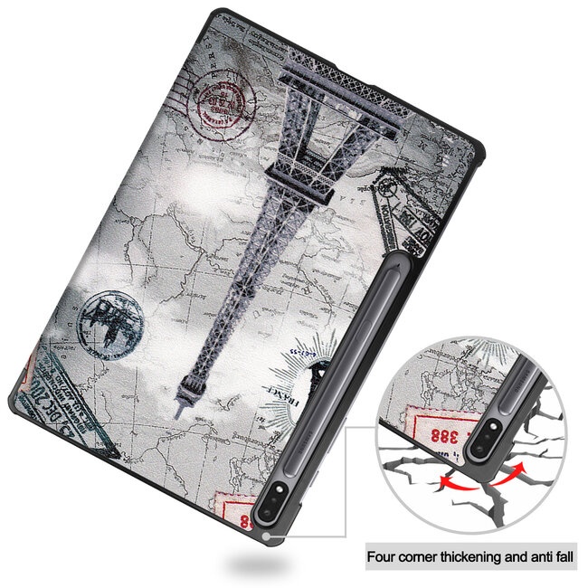 Tablet hoes & Screenprotector geschikt voor Samsung Galaxy Tab S8 Plus - 12.4 Inch - Auto Wake/Sleep functie - Eiffeltoren