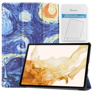 Case2go Tablet hoes & Screenprotector geschikt voor Samsung Galaxy Tab S8 Plus - 12.4 Inch - Auto Wake/Sleep functie - Sterrenhemel
