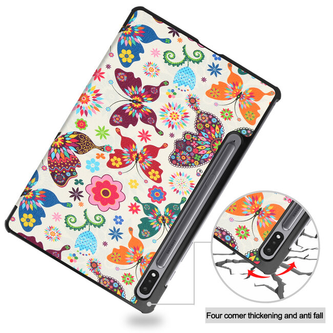 Tablet hoes & Screenprotector geschikt voor Samsung Galaxy Tab S8 Plus - 12.4 Inch - Auto Wake/Sleep functie - Vlinders