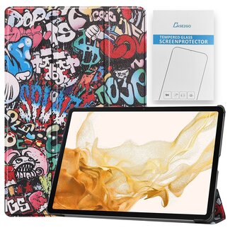 Case2go Tablet hoes & Screenprotector geschikt voor Samsung Galaxy Tab S8 Plus - 12.4 Inch - Auto Wake/Sleep functie - Graffiti