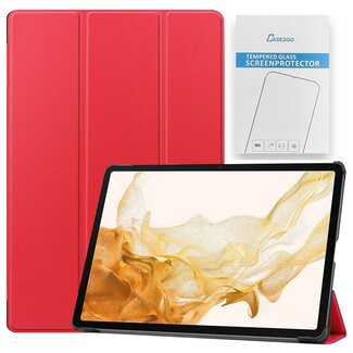 Case2go Tablet hoes & Screenprotector geschikt voor Samsung Galaxy Tab S8 Plus - 12.4 Inch - Auto Wake/Sleep functie - Rood