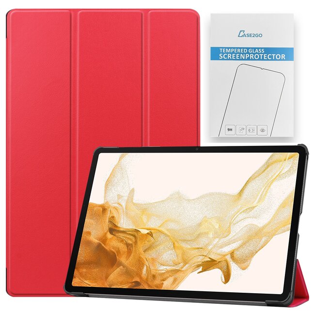 Tablet hoes & Screenprotector geschikt voor Samsung Galaxy Tab S8 Plus - 12.4 Inch - Auto Wake/Sleep functie - Rood