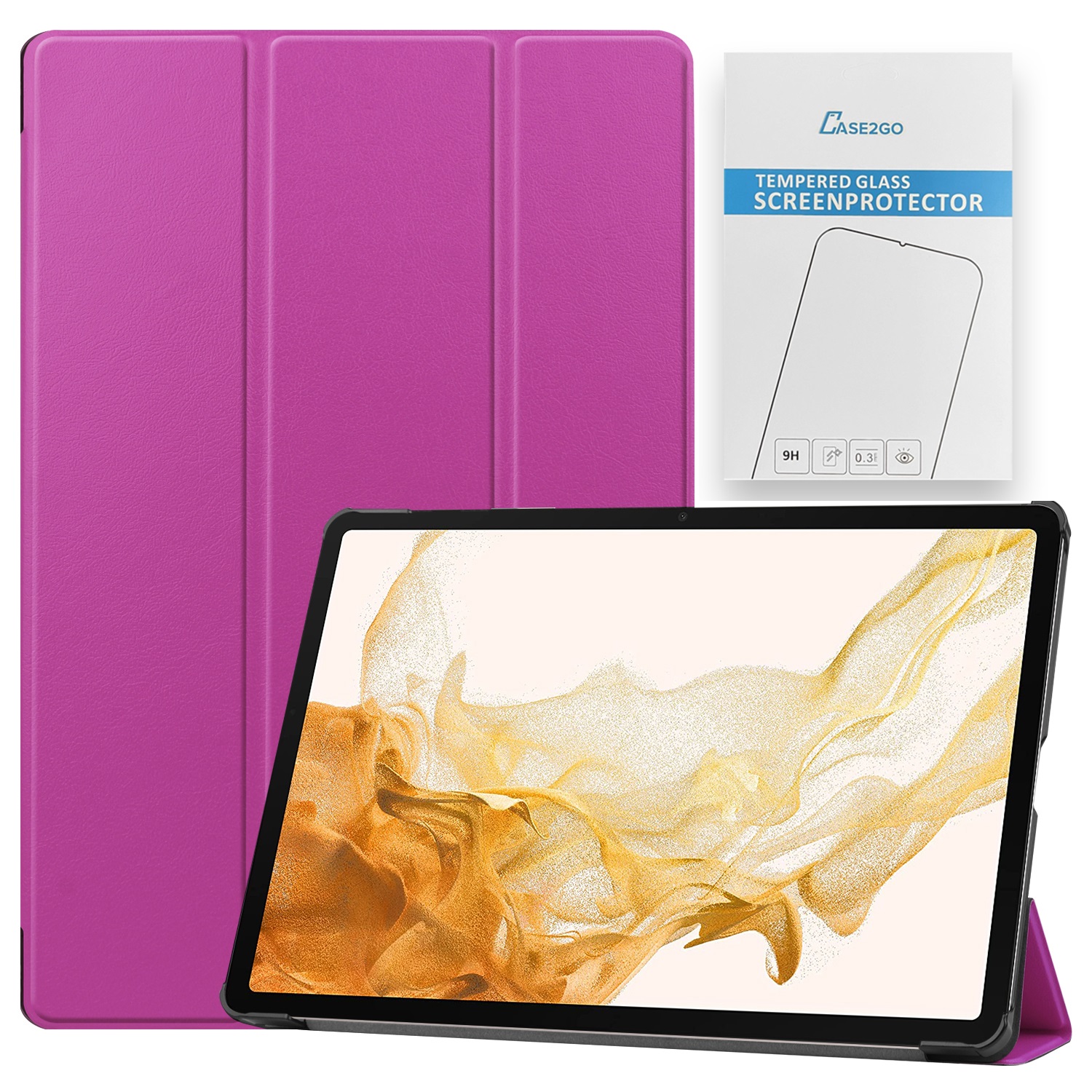Tablet hoes &amp; Screenprotector geschikt voor Samsung Galaxy Tab S8 Plus - 12.4 Inch - Auto Wake/Sleep functie - Paars afbeelding