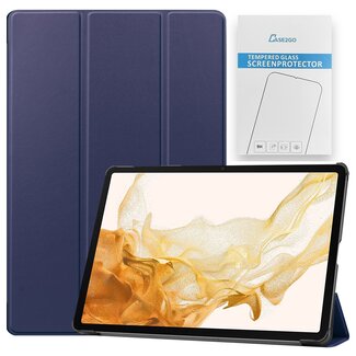 Case2go Tablet hoes & Screenprotector geschikt voor Samsung Galaxy Tab S8 Plus - 12.4 Inch - Auto Wake/Sleep functie - Donker Blauw
