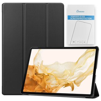 Case2go Tablet hoes & Screenprotector geschikt voor Samsung Galaxy Tab S8 Plus - 12.4 Inch - Auto Wake/Sleep functie - Zwart
