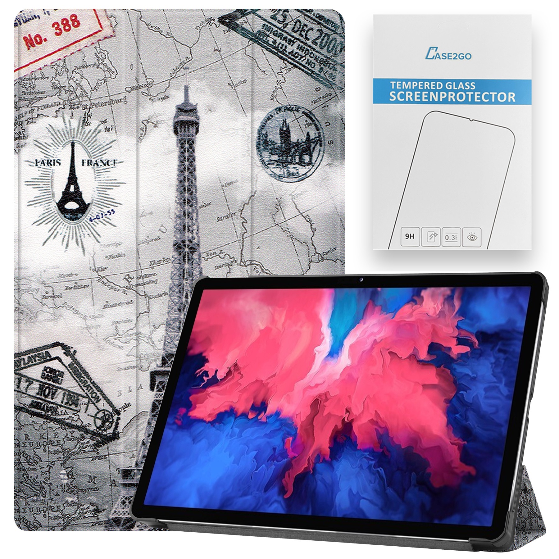 Tablet hoes &amp; Screenprotector geschikt voor Lenovo Tab P11 - 11 Inch - Auto Wake/Sleep functie - Eiffeltoren afbeelding