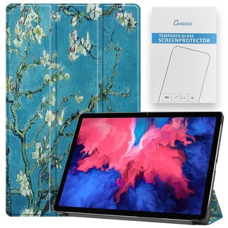 Case2go Tablet hoes & Screenprotector geschikt voor Lenovo Tab P11 - 11 Inch - Auto Wake/Sleep functie - Witte Bloesem