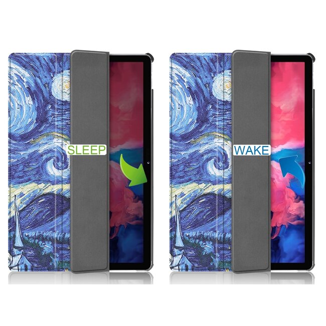 Tablet hoes & Screenprotector geschikt voor Lenovo Tab P11 - 11 Inch - Auto Wake/Sleep functie - Sterrenhemel