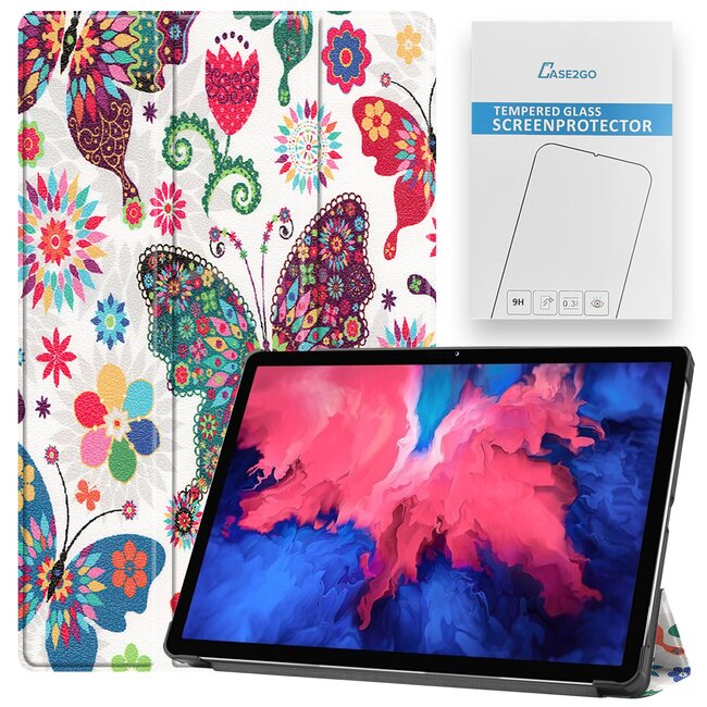 Tablet hoes & Screenprotector geschikt voor Lenovo Tab P11 - 11 Inch - Auto Wake/Sleep functie - Vlinders