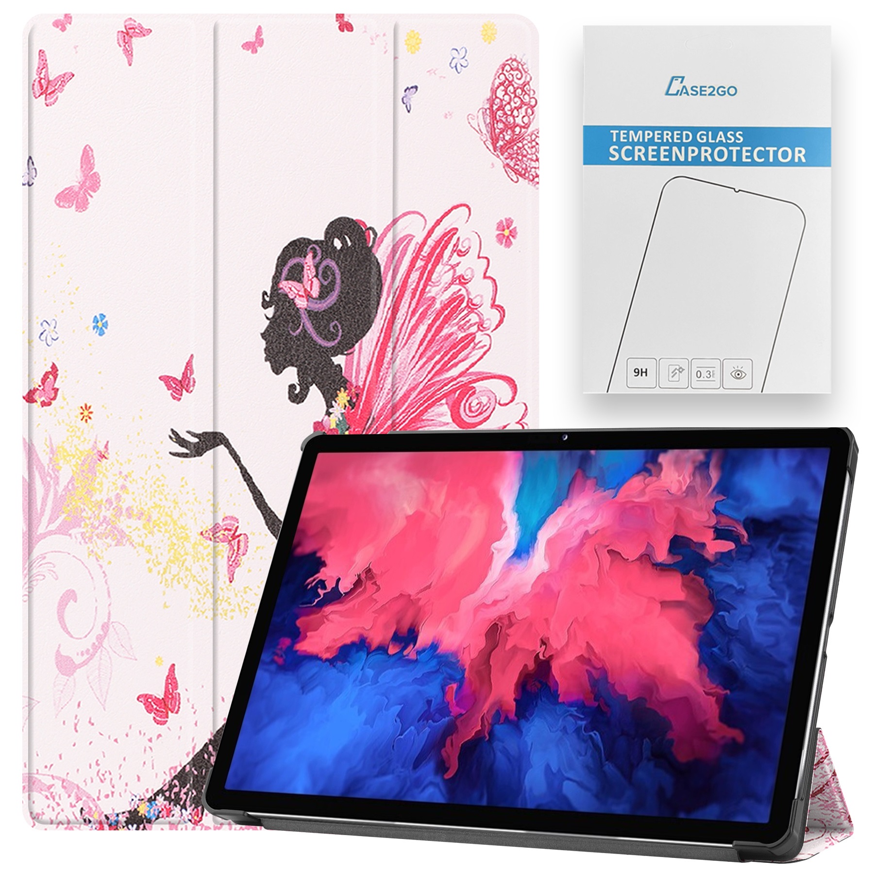 Tablet hoes &amp; Screenprotector geschikt voor Lenovo Tab P11 - 11 Inch - Auto Wake/Sleep functie - Flower Fee afbeelding