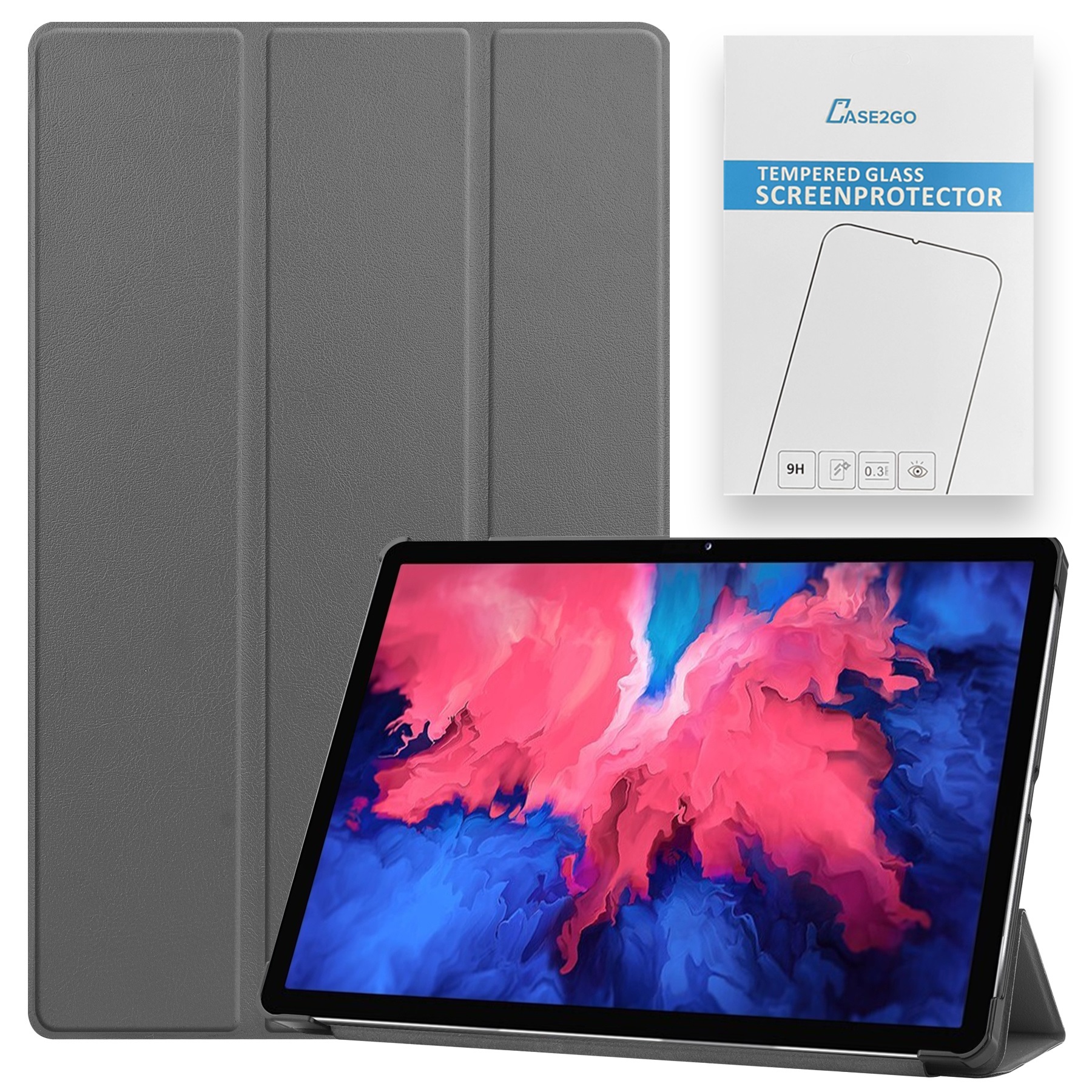 Tablet hoes &amp; Screenprotector geschikt voor Lenovo Tab P11 - 11 Inch - Auto Wake/Sleep functie - Grijs afbeelding