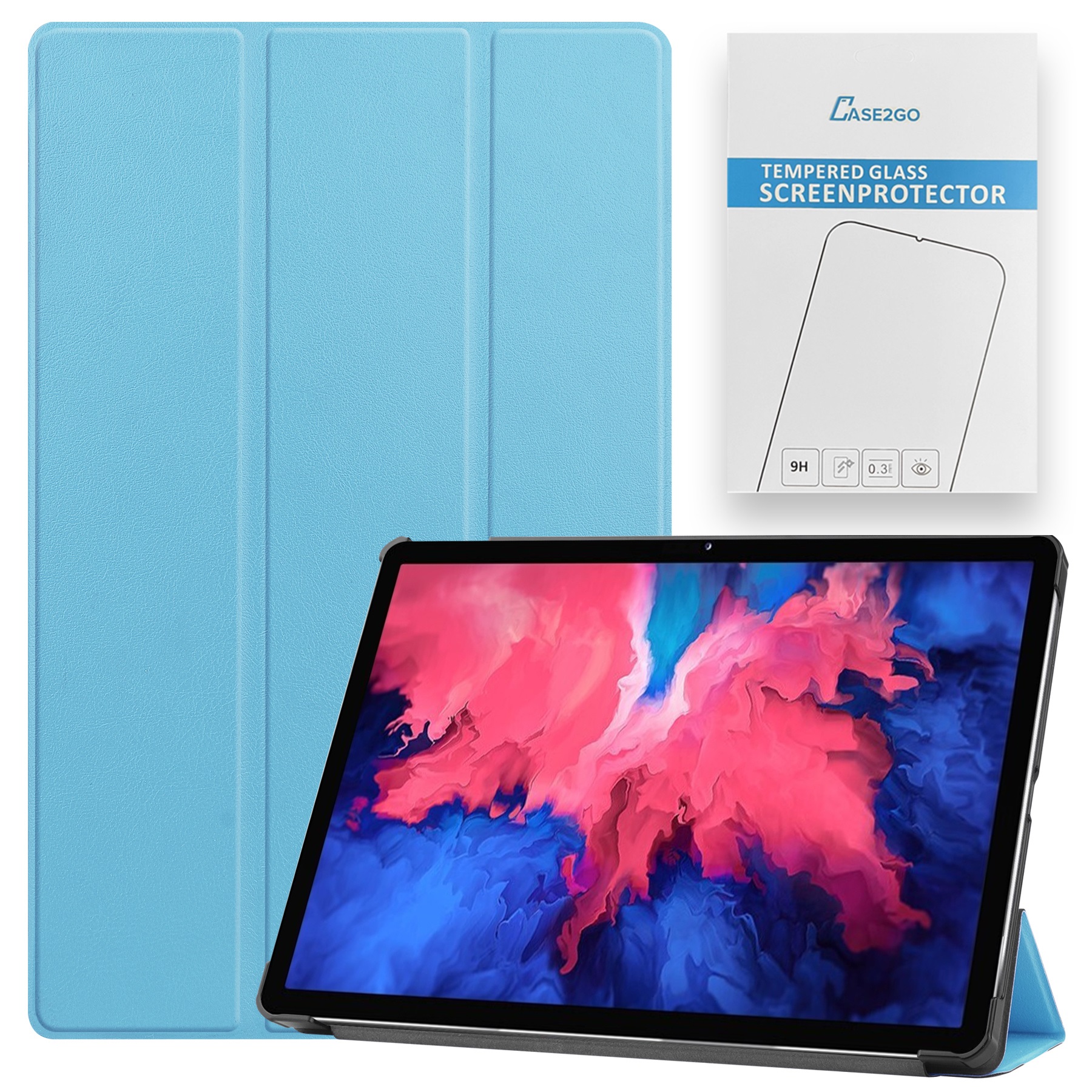 Tablet hoes &amp; Screenprotector geschikt voor Lenovo Tab P11 - 11 Inch - Auto Wake/Sleep functie - Licht Blauw afbeelding