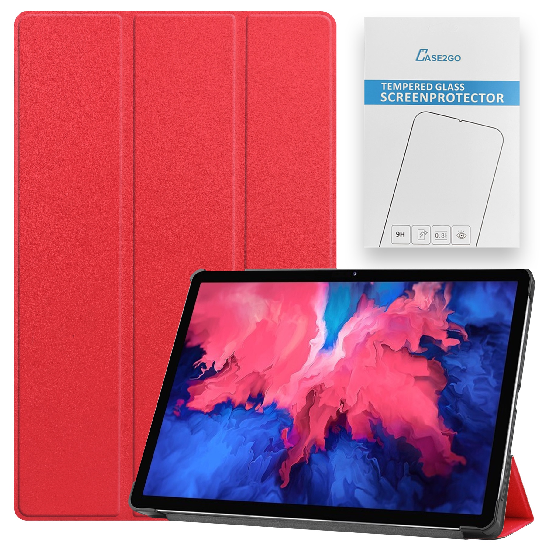 Tablet hoes &amp; Screenprotector geschikt voor Lenovo Tab P11 - 11 Inch - Auto Wake/Sleep functie - Rood afbeelding