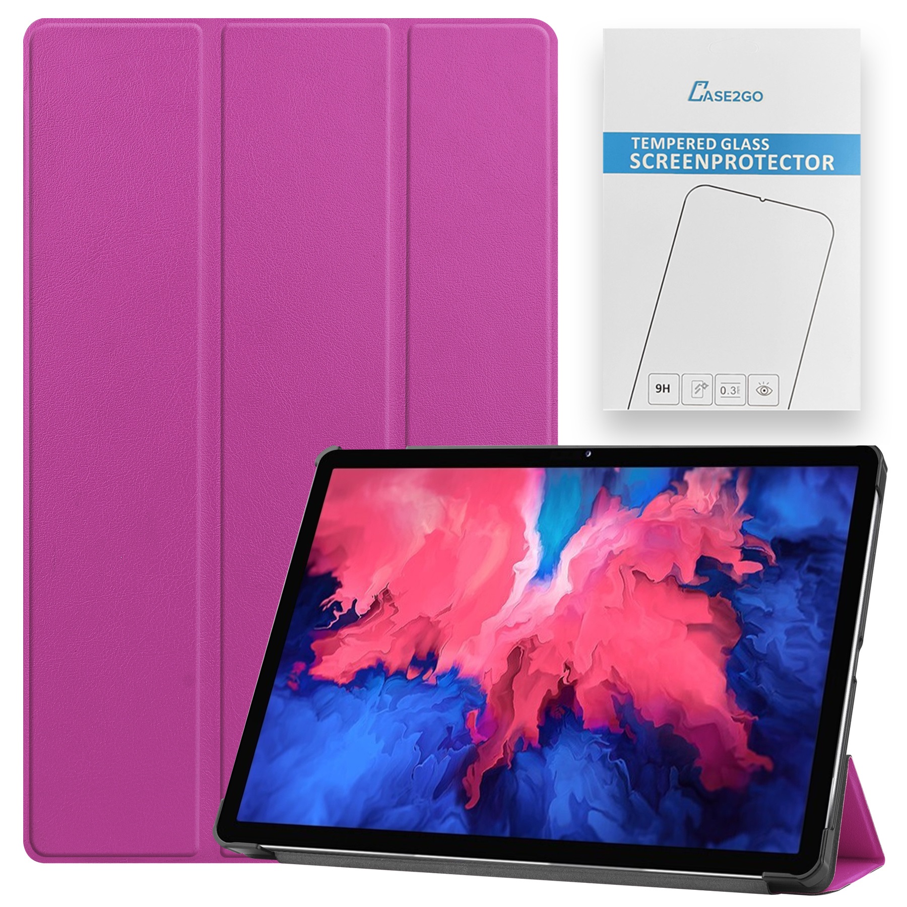 Tablet hoes &amp; Screenprotector geschikt voor Lenovo Tab P11 - 11 Inch - Auto Wake/Sleep functie - Paars afbeelding