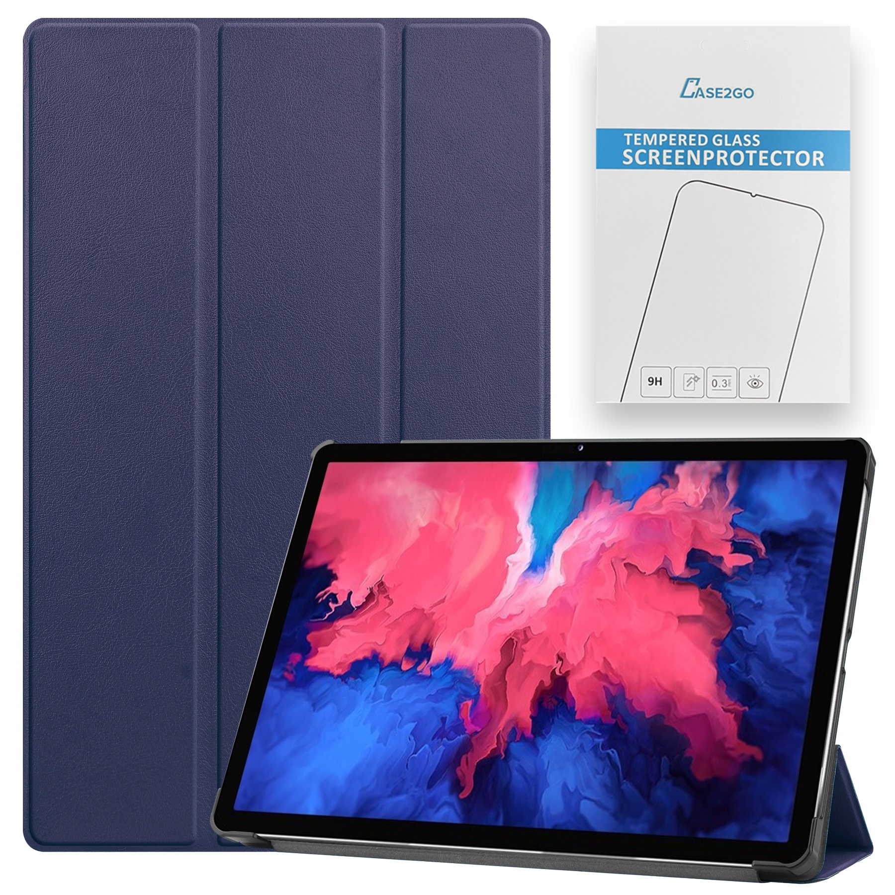 Tablet hoes &amp; Screenprotector geschikt voor Lenovo Tab P11 - 11 Inch - Auto Wake/Sleep functie - Donker Blauw afbeelding
