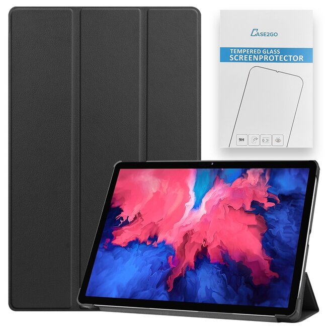 Tablet hoes & Screenprotector geschikt voor Lenovo Tab P11 - 11 Inch - Auto Wake/Sleep functie - Zwart