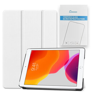 Case2go Tablet Hoes & Screenprotector voor iPad (2021, 2020 & 2019) tablet hoes en screenprotector - 2 in 1 cover - 10.2 inch - Tri-Fold Book Case - Wit