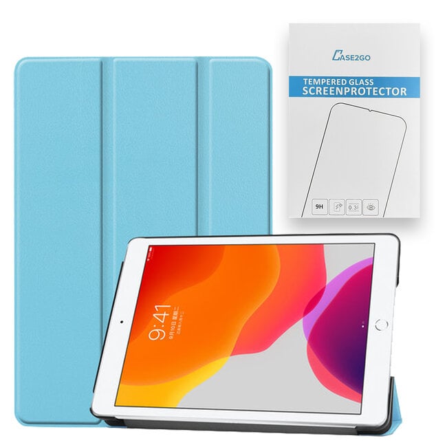 Tablet Hoes & Screenprotector voor iPad (2021, 2020 & 2019) tablet hoes en screenprotector - 2 in 1 cover - 10.2 inch - Tri-Fold Book Case - Licht Blauw