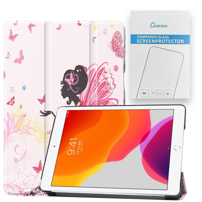 Tablet Hoes & Screenprotector voor iPad (2021, 2020 & 2019) tablet hoes en screenprotector - 2 in 1 cover - 10.2 inch - Tri-Fold Book Case - Flower Fairy