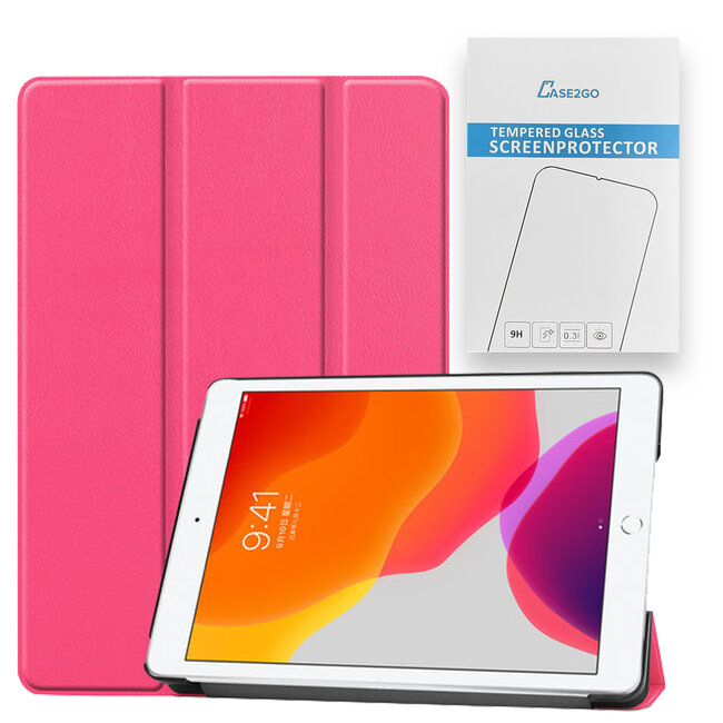 Tablet Hoes & Screenprotector voor iPad (2021, 2020 & 2019) tablet hoes en screenprotector - 2 in 1 cover - 10.2 inch - Tri-Fold Book Case - Magenta
