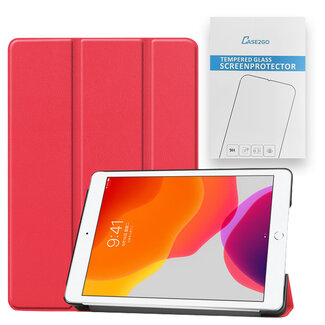 Case2go Tablet Hoes & Screenprotector voor iPad (2021, 2020 & 2019) tablet hoes en screenprotector - 2 in 1 cover - 10.2 inch - Tri-Fold Book Case - Rood