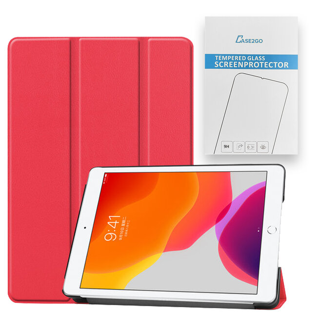 Tablet Hoes & Screenprotector voor iPad (2021, 2020 & 2019) tablet hoes en screenprotector - 2 in 1 cover - 10.2 inch - Tri-Fold Book Case - Rood