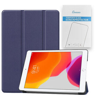 Case2go Tablet Hoes & Screenprotector voor iPad (2021, 2020 & 2019) tablet hoes en screenprotector - 2 in 1 cover - 10.2 inch - Tri-Fold Book Case - Donker Blauw