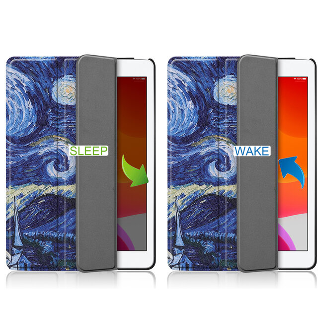 Tablet Hoes & Screenprotector voor iPad (2021, 2020 & 2019) tablet hoes en screenprotector - 2 in 1 cover - 10.2 inch - Tri-Fold Book Case - Sterrenhemel