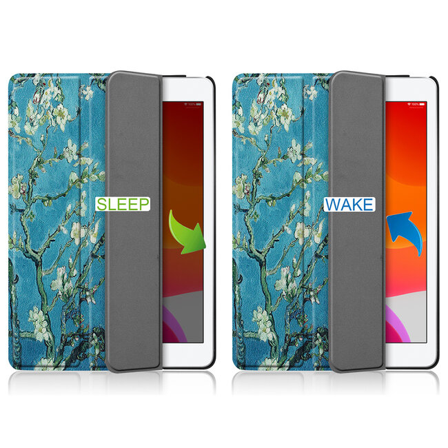 Tablet Hoes & Screenprotector voor iPad (2021, 2020 & 2019) tablet hoes en screenprotector - 2 in 1 cover - 10.2 inch - Tri-Fold Book Case - Witte Bloesem