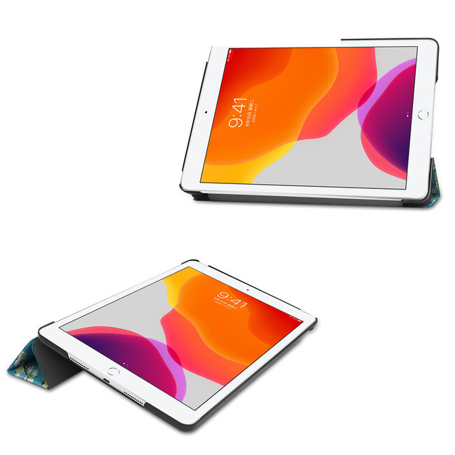 Tablet Hoes & Screenprotector voor iPad (2021, 2020 & 2019) tablet hoes en screenprotector - 2 in 1 cover - 10.2 inch - Tri-Fold Book Case - Witte Bloesem