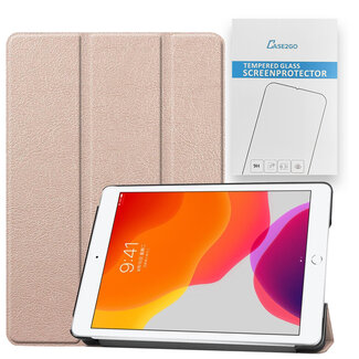 Case2go Tablet Hoes & Screenprotector voor iPad (2021, 2020 & 2019) tablet hoes en screenprotector - 2 in 1 cover - 10.2 inch - Tri-Fold Book Case - Goud
