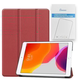 Case2go Tablet Hoes & Screenprotector voor iPad (2021, 2020 & 2019) tablet hoes en screenprotector - 2 in 1 cover - 10.2 inch - Tri-Fold Book Case - Donker Rood