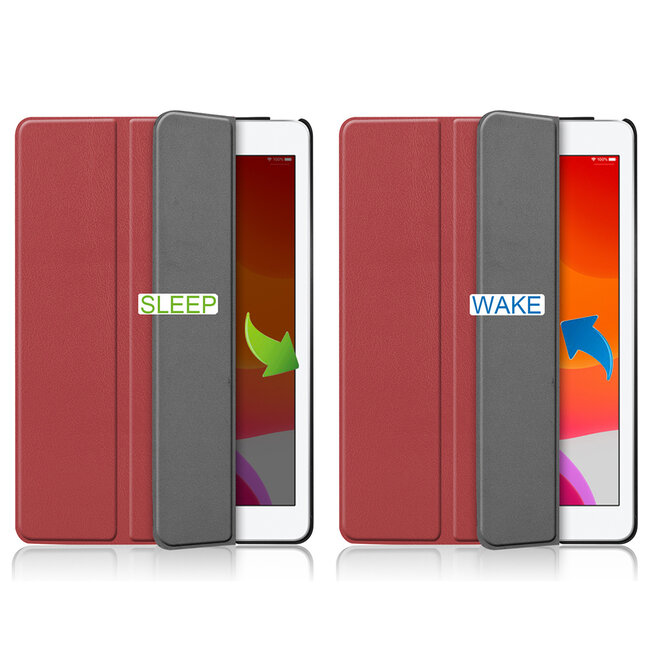 Tablet Hoes & Screenprotector voor iPad (2021, 2020 & 2019) tablet hoes en screenprotector - 2 in 1 cover - 10.2 inch - Tri-Fold Book Case - Donker Rood