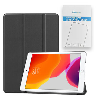 Case2go Tablet Hoes & Screenprotector voor iPad (2021, 2020 & 2019) tablet hoes en screenprotector - 2 in 1 cover - 10.2 inch - Tri-Fold Book Case - Zwart