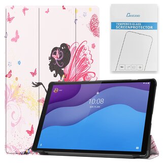 Case2go Tablet hoes & Screenprotector geschikt voor Lenovo Tab M10 (TB-X306F) - 10.1 Inch - Auto Wake/Sleep functie - Flower Fee