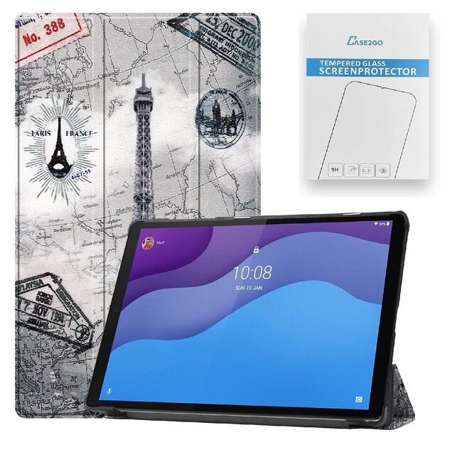 Tablet hoes & Screenprotector geschikt voor Lenovo Tab M10 (TB-X306F) - 10.1 Inch - Auto Wake/Sleep functie - Eiffeltoren