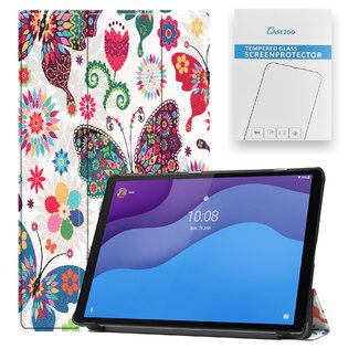 Case2go Tablet hoes & Screenprotector geschikt voor Lenovo Tab M10 (TB-X306F) - 10.1 Inch - Auto Wake/Sleep functie - Vlinders