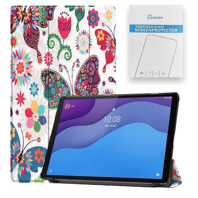 Tablet hoes & Screenprotector geschikt voor Lenovo Tab M10 (TB-X306F) - 10.1 Inch - Auto Wake/Sleep functie - Vlinders