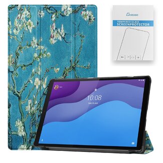 Case2go Tablet hoes & Screenprotector geschikt voor Lenovo Tab M10 (TB-X306F) - 10.1 Inch - Auto Wake/Sleep functie - Witte Bloesem