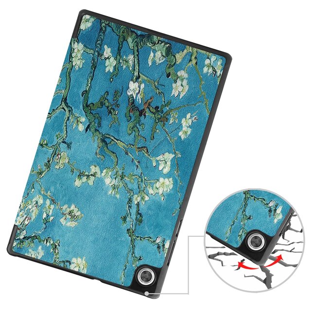 Tablet hoes & Screenprotector geschikt voor Lenovo Tab M10 (TB-X306F) - 10.1 Inch - Auto Wake/Sleep functie - Witte Bloesem