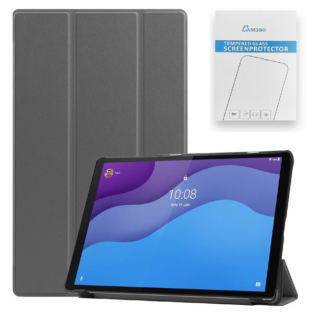 Tablet hoes & Screenprotector geschikt voor Lenovo Tab M10 (TB-X306F) - 10.1 Inch - Auto Wake/Sleep functie - Grijs