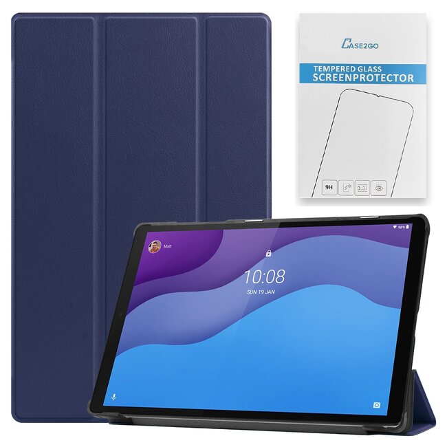 Tablet hoes & Screenprotector geschikt voor Lenovo Tab M10 (TB-X306F) - 10.1 Inch - Auto Wake/Sleep functie - Donker Blauw