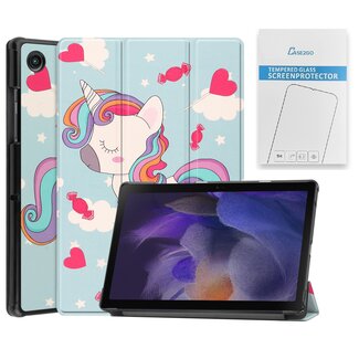 Case2go Tablet hoes & Screenprotector geschikt voor Samsung Galaxy Tab A8 - 10.5 Inch - Auto Wake/Sleep functie - Eenhoorn