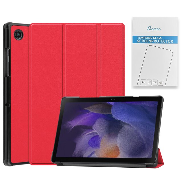 Tablet hoes & Screenprotector geschikt voor Samsung Galaxy Tab A8 - 10.5 Inch - Auto Wake/Sleep functie - Rood
