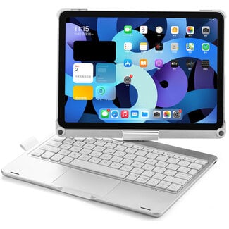 Case2go Case2go - Bluetooth Toetsenbord hoes geschikt voor iPad Air 10.9 (2022) - QWERTY - Toetsenbord verlichting en Touchpad - 360 graden draaibaar - Zilver