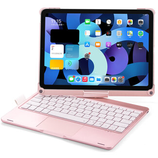 Case2go Case2go - Bluetooth Toetsenbord hoes geschikt voor iPad Air 10.9 (2022) - QWERTY - Toetsenbord verlichting en Touchpad - 360 graden draaibaar - Rosé-Goud