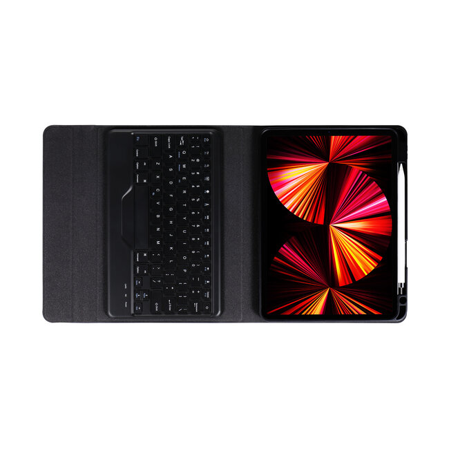 Case2go - Draadloze Bluetooth toetsenbord Tablet hoes geschikt voor Apple iPad Air 11 (2024) / Apple iPad Air 2022 10.9 inch met RGB verlichting en Stylus Pen Houder - Zwart